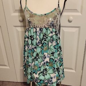 Love Rocks Green and Blue Sequin Embellished Camisole